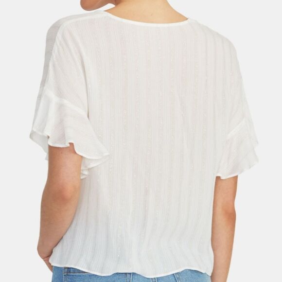 RACHEL Rachel Roy June Striped Top White & Gold V-neck Tie Front Ruffled XS New - Picture 8 of 8